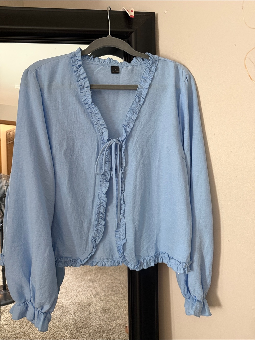 Light Blue Ruffle Tie-Front Blouse - Picture 2 of 8